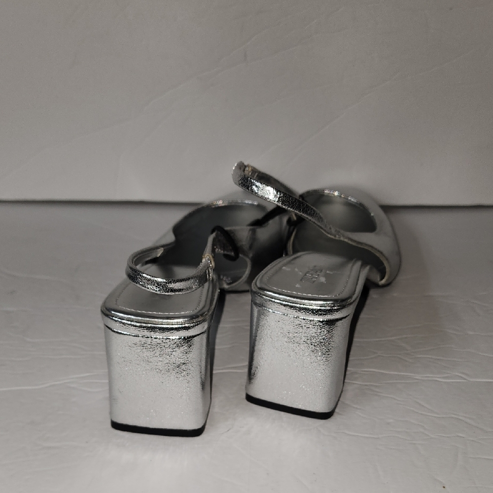 Zara Silver Heeled Slingback Shoes - Picture 7 of 8